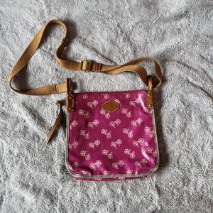 Fossil Magenta Y2K Crossbody Bag Pink Bike Print Purse It Girl 2000s